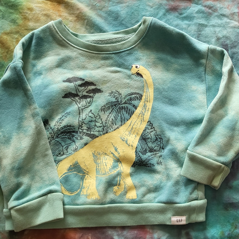 GAP Kids Dinosaur Sweatshirt Tie Dye 9% Recycled